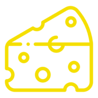 A cartoon slice of Swiss cheese with holes.